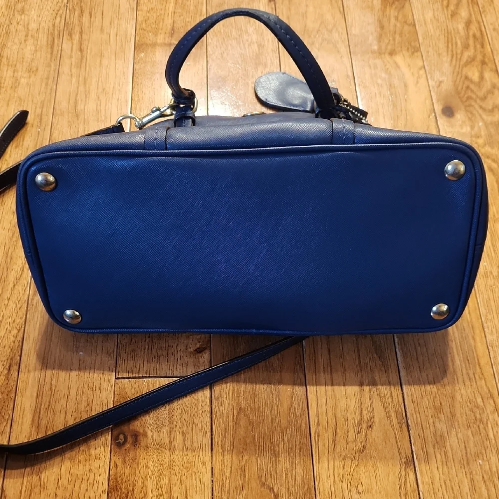 Coach Navy Blue Leather Dome Satchel with Crossbody Strap - Picture 9 of 9